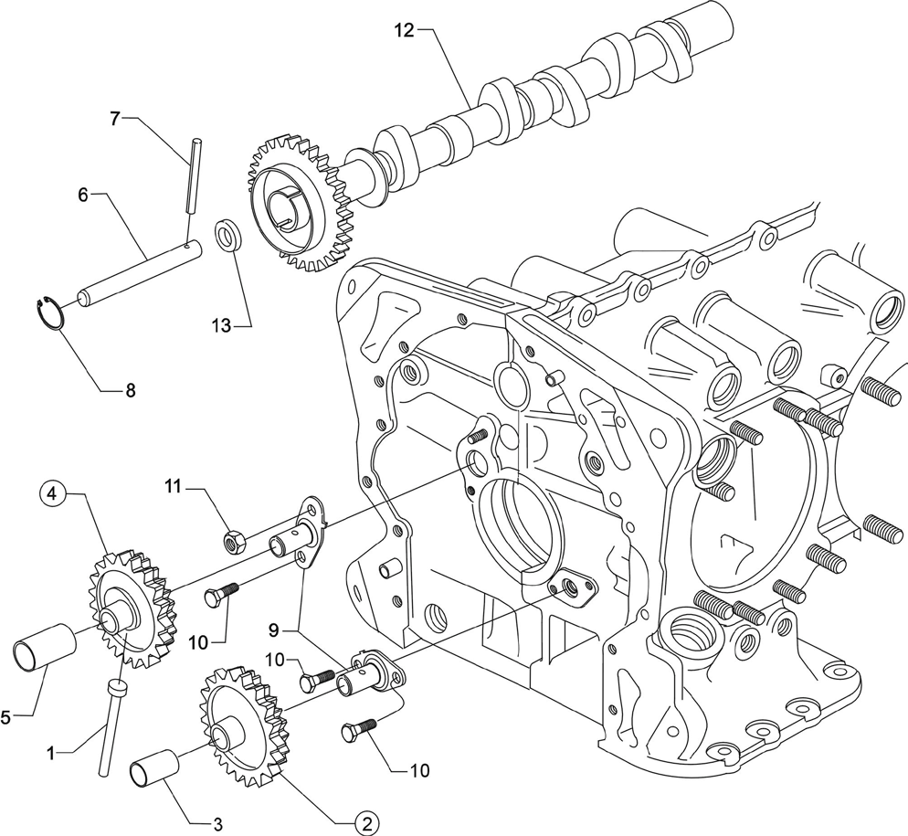 Crankshaft Idler Gears, Tachometer Drive and Camshaft