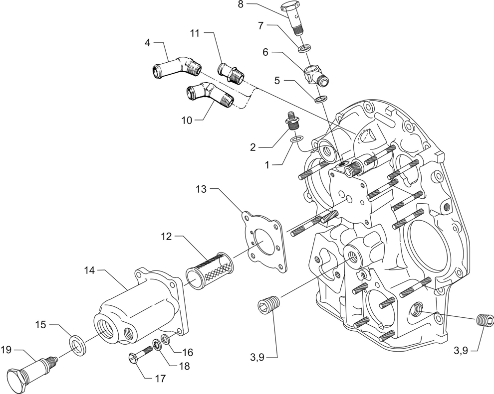 Oil Cooler Bypass Valve, Oil Pressure Screen and Breather Fitting